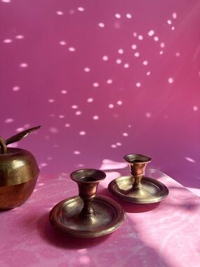 Small Brass Candlestick Pair - Vintage Accent